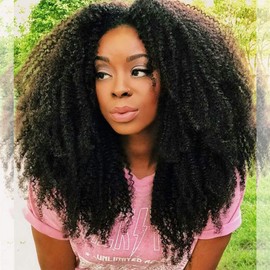 zigzag hair Afro Kinky Curly 13x6 Lace Front Wigs for Black Women Brazilian Pre Plucked Deep Part Lace Front Human Hair Wig 150% Density With Baby Hair (20inch, 150% Density)
