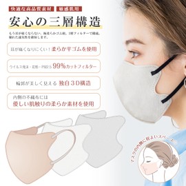 Dozza 3D Mask, Ultra Fine Fiber Material, 3D Mask, Small Face, Does Not Hurt Ears, Gentle on Skin, Complexion Mask, Non-woven Fabric, Small, Bi-Color Mask, Old Lace Red, For Round Faces, 20 Pieces