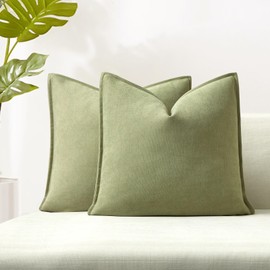 JUSPURBET Matcha Green Herringbone Textured Throw Pillow Covers 20x20 inch Set of 2 for Home Decor Living Room Couch Bed Decorative Soft Luxury Chenille Cushion Case with Invisible Zipper