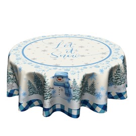 Giwawa Winter Snowman Blue Tablecloth Round 60 Inch Let It Snow Washable Polyester Table Cover for Kitchen Holiday Party Outdoor Room Home Decor