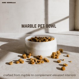 Ame Gemella Marble Pet Bowl – Modern Luxury Dog or Cat Bowl, Handcrafted Natural Stone, Non-Slip, Heavyweight, Designer Elevated Food or Water Dish for Small Pets (Mykonos)
