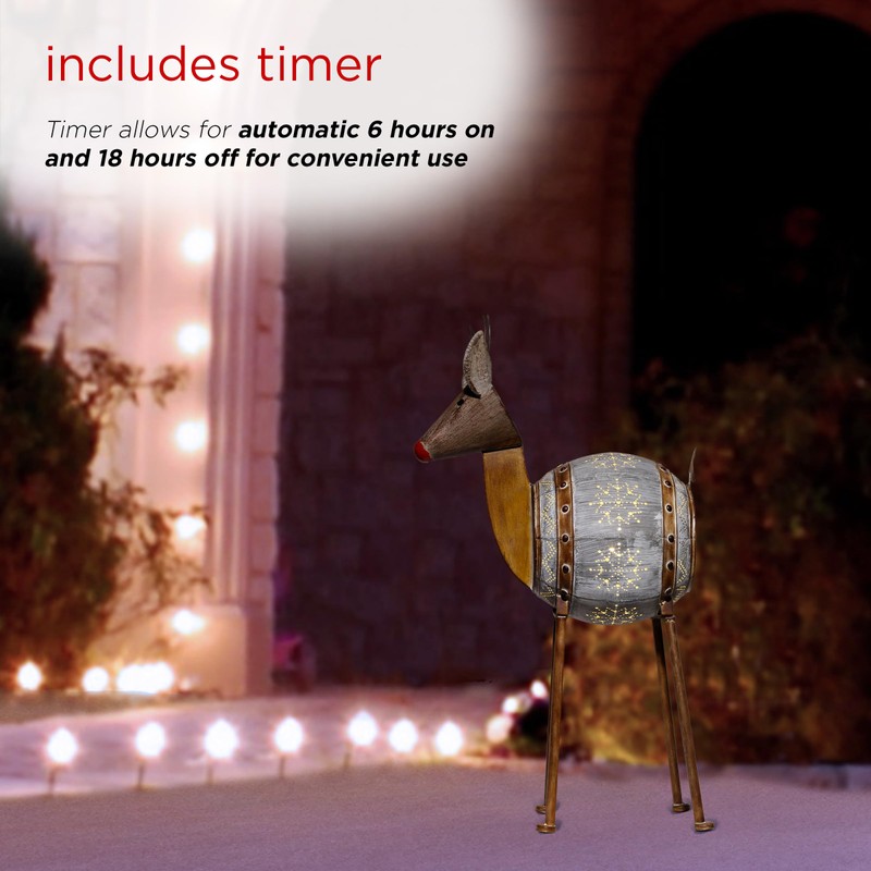 Alpine Corporation 33" H Indoor/Outdoor Metal Barrel Reindeer Christmas Holiday