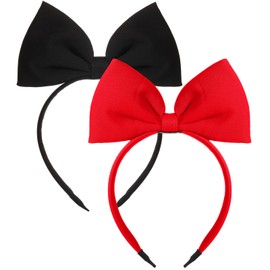 2 Pcs Red Black Large Bow Headbands Headdress for Women Girls Bow Headband Makeup Hair Band Bowknot Hoop Hair Accessories Headwear for Kids Cosplay Costume Christmas Party Gifts, 2 Colors