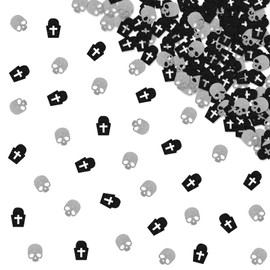 120pcs Skull Confetti, Tombstone Paper Scatter, Black&Silver Glitter Death to My 20s 30s Birthday Table Decoration, Gothic Theme Birthday/Wedding Party Supplies