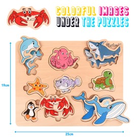 Pikatoyz Jigsaw Puzzles for kids. Educational Toys of sea Animals wooden Puzzles. Gifts for 1 2 3 year old Boys and Girls. Montessori Toys for Babies. Travel Toys for Toddlers. Learning Toys…