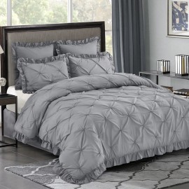 5 Piece Romantic Princess Pintuck Comforter Set - 100% Prime Brushed Microfiber - Grey, Queen-90inch*92inch(229cm*234cm)