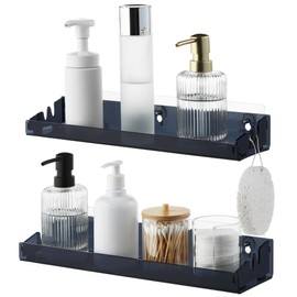 Navaris Acrylic Floating Shelf - 2 x Shelves - Bathroom Shelf No Drilling - Wall Shelves with Removable Sides - Wall Shelf Kitchen - Small Shelf Bathroom - Floating Shelf Small Black
