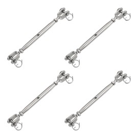 sourcing map 4Pcs M5(3/16") Closed Body Jaw and Jaw Turnbuckles Wire Rope Tension, Stainless Steel Turnbuckle Adjustable Cable Tensioner for Shade Sail Clothesline, 660Lbs Working Load Limit