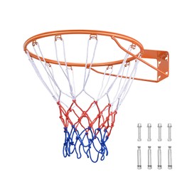 Happybuy Basketball Rim, Heavy-Duty 18" Wall-Mounted Flex Hoop Replacement with Net for Indoor/Outdoor Use, Ideal for Kids and Adults