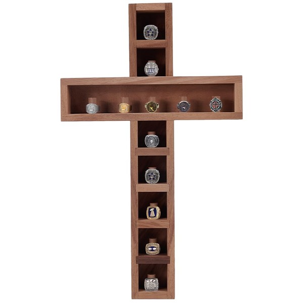 ORIGACH Championship Ring Cross Wooden Display Case 12 Post Wall
