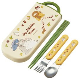 Skater TACC2AG Kids Bento Set Chopsticks Spoons Forks Antibacterial Cutlery Easy Open Sliding Japanese Ghibli Totoro for Boys Girls