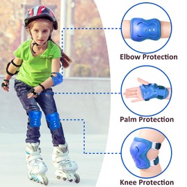 Knee Pads for Kids Protective Gear Set - Knee Pads, Elbow Pads, and Wrist Guards for Girls Boys Skating Skateboard Scooter, Bike, Cycling, Rollerblading, BMX (Blue)