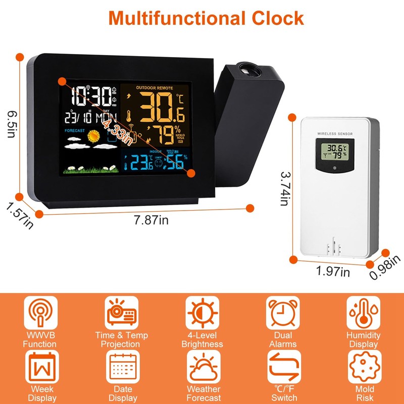 Zorpupoa Projection Alarm Clock, WWVB Atomic Projector Radio Control Clock
