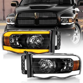 KEEKPO - For 2002-2005 Dodge Ram 1500 2500 3500 Upgrade LED Tube w/Switchback Sequential Headlights Headlamps Left+Right