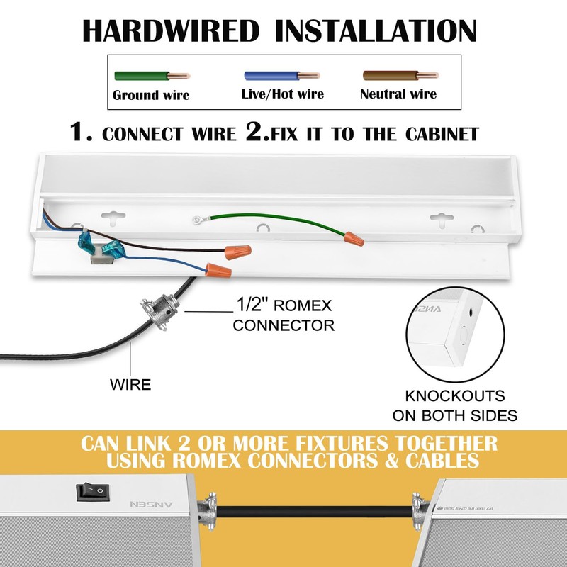 Ansen 36inch 22w Hardwired Under Cabinet Lights, 3 Color Settings