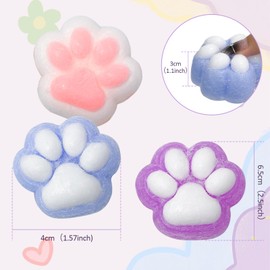 3Pcs Taba Squishy Cat Paws Squishies Toys, Kawaii Mochi Squishy Sensory Toys,Fidget Toys Cat Paw Sticky Squishy, Stress Relief Sensory Toy for Kids