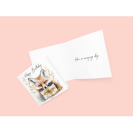 Watercolour Style Fox Happy Birthday Greetings Card - Inside reads: Have an Amazing day - Includes Deep Teal Coloured Envelope - Made in the UK