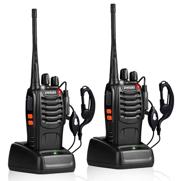 pxton Walkie Talkies Rechargeable Long Range Two-Way Radios with Earpieces,2-Way Radios UHF Handheld Transceiver Walky Talky with Flashlight Li-ion Battery and Charger（2 Pack）