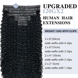 Pobokix Curly Clip in Hair Extensions Real Human Hair 2 Pack 240g Seamless Clip in Hair Extensions for Women Full Max with 16Pcs PU Skin Weft 16inch Natural Black