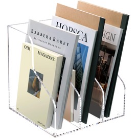 HeZone Desk File Organizer, Acrylic Magazine File Holder with 3 Vertical Compartments Rack File Sorter for Office Home Classroom Desk Organization, Clear…