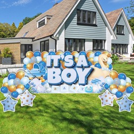 VictoryStore Jumbo It’s A Boy Blue Yard Signs with Stakes, 72x36 Inches, It's A Boy Oversized EZ Yard Card 7 Pcs, Welcome Home Baby Lawn Sign Gender Reveal Baby Shower