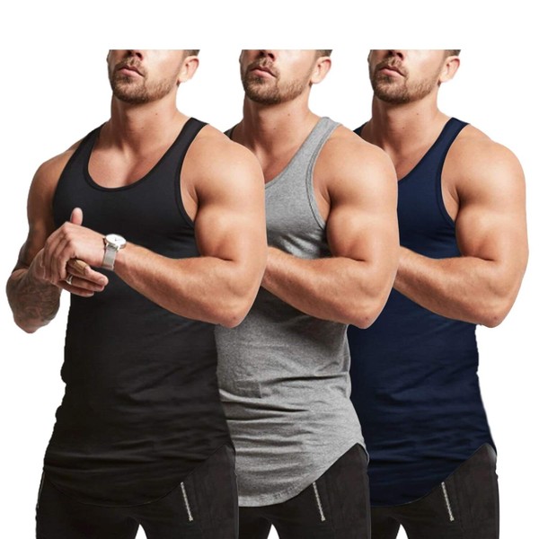 Mens Workout Stringer Tank Tops Fitness Performance Muscle Sleeveless Shirts Gym Training Bodybuilding Vest(NYGYBK L)