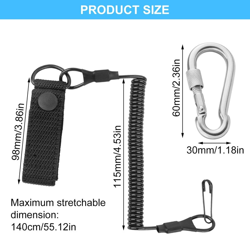 Tactical Lanyard Set, Includes 2 Elastic Spiral Ropes, 2 Carabiner