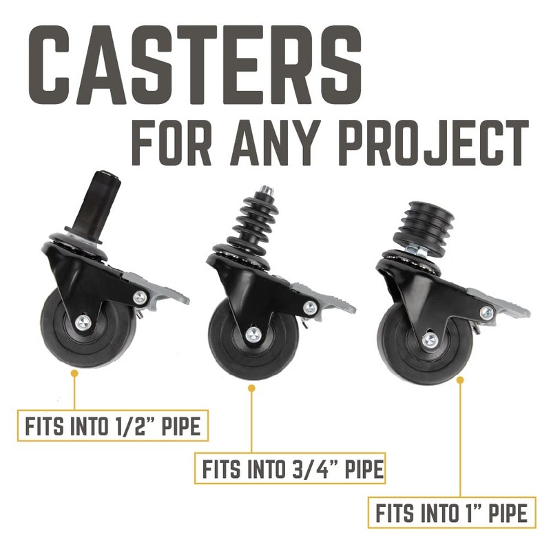 PIPE DECOR Swivel Caster Wheels for 1” Pipe (4-Pack), Casters