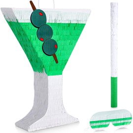 Poen Martini Piñata Bundle with Blindfold Stick 10.63 x 15.35'' Large Piñata for Adult Funny Wine Glass Martini Cup Decor for Birthday Wine Party Supplies