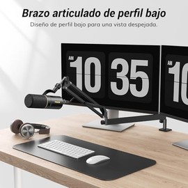 Tonor Brazo de Micrófono, Soporte de Micrófono Ajustable con Gestión de Cables, Tornillo Adaptador de 5/8'' y Clips para Micrófono Para Videojuegos, Brazo de Micrófono de Perfil Bajo, Negro