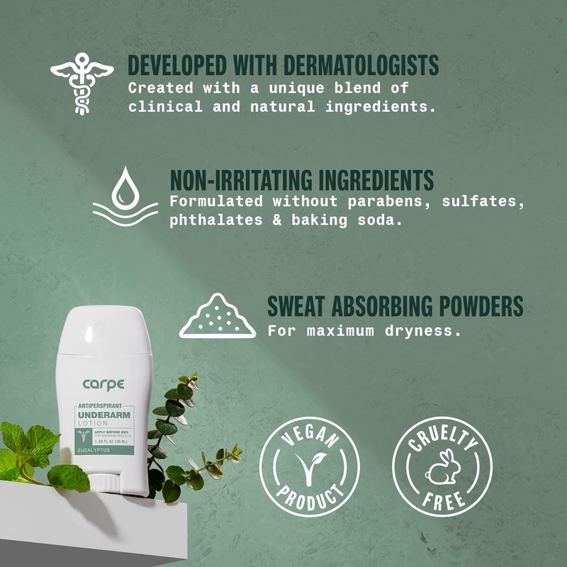 Carpe Underarm Antiperspirant and Deodorant, Clinical strength with Rose Water