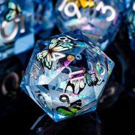 ORIFANTOU Butterfly DND Dice Colorful Blue Liquid Core Dice Set with Metal Box, Handmade Sharp Edge D and D Polyhedral Dice for use with D&D Role Playing Game, D20 D12 D10 D8 D6 ﻿