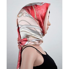 corciova 35 x 35 Women Silk Like Square Hair Scarf Wrap Headscarf Rose Madder Misty Rose Belt Spike Curly Headband Bandana