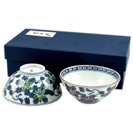 有田 Hasami 洸 琳窯 Dyed 11th Iron Fire Flower Pair Bowl (Couple Bowl) 20601 