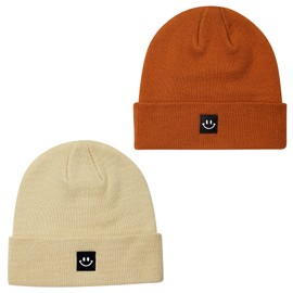 Women Men Soft Warm Apricot Beanie/Dark Orange Beanie 2 Packs