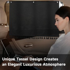 DIZA100 Car Window Shade for Baby in Car, 2pcs Car Sun Shades for Side Windows Suction Cups Screen Privacy Curtain with Tassels Sun Glare/UV Heat Blocker-26.7x19.7inches