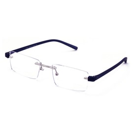 V.W.E. Lightweight Rimless Reading Glasses Metal with TR90 Temple - Rectangular Anti Blue Blocker Reader (Dark Blue, 3.00, multiplier_x)