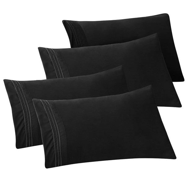 Elegant Comfort 4-PACK Solid Pillowcases 1500 Premium Hotel Quality Microfiber