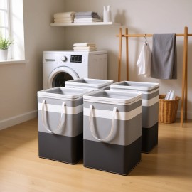 Homey 4-Pack Foldable Laundry Hampers 19.81 Gallon Rectangular Gray Fabric Clothes Baskets With Handles For Laundry Roomsize: Size 4PCS