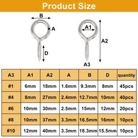 S SYDIEN Screw Eyes Assortment Kit 125 PCS, Silver Eye Hooks Screw 0.71" 1" 1.18" 1.46" 1.57", Eyelet Screws for Hanging Plants, Eye Screws for Wood
