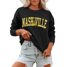 ANRABESS Womens Oversized Sweatshirts Nashville Crew Neck Long Sleeve Graphic Pullover Top Casual 2025 Fall Outfits Y2K Preppy Clothes Black X-Large