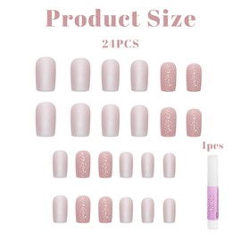 Kryzalite® 24 Pieces Medium Press On Nails Square False Nails Matte Mother of Pearl Pink False Nails with Sequin Designs