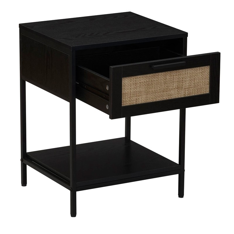 Household Essentials Woven Rattan End Table, Black Oak