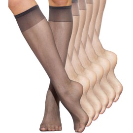 Silkies Ultra Knee Hi's with Energizing Support (6 Pair Pack) - One Size/Regular - Off-Black