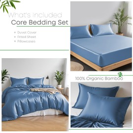 Linenwalas Duvet Cover Set California King Size - Viscose Derived from Bamboo Soft, Breathable, Light Weight, Zipper Closure and Corner Ties Comforter Cover with Fitted Sheet (Cal King, Bahamas Blue)