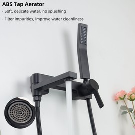 PHASAT Wall Mount Tub Faucet with Hand Shower, 6 Inch Center Single Handle Bathtub Faucet Set With Folding Spout,Tub Filler With Handheld Sprayer,Matte Black,PU5H05