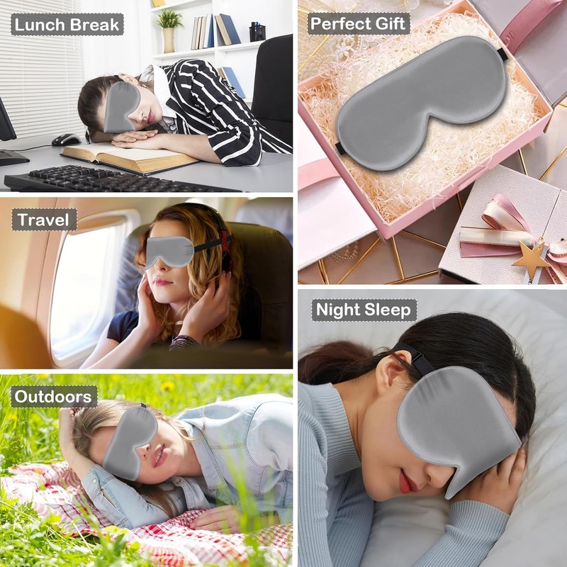 iRboWou Sleep Mask, 2 Pack Zero Pressure Silk Eye Masks