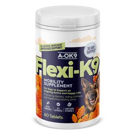 A-OK9 Flexi-K9 Hip and Joint Supplements for Dogs - 60 Tablets - Aids Stiff Joints - Supports Mobility Issues - With Glucosamine & Tumeric - For All Ages & Breeds