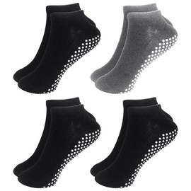 COACOM 4 Pairs of Polka Dot Mid-Calf Socks, Yoga Socks, Floor Socks, Floor Socks with Non-Slip Grip, Suitable for Ballet, Pilates and Family, multicoloured