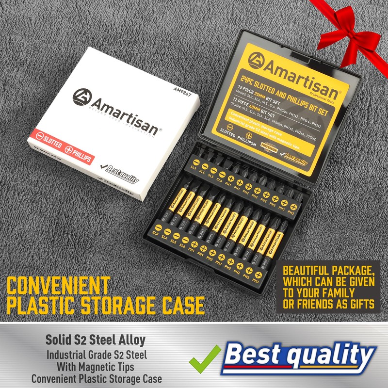 Amartisan 24-piece Screwdriver Bit Set | Magnetic Slotted Phillips driver
